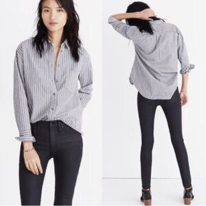 Madewell Flannel Westward Top Sz S Gray White Striped Cotton Womens Style G7438